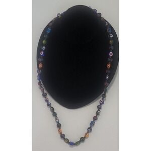 Vintage 28" millefiori glass bead necklace w/ 14k clasp
